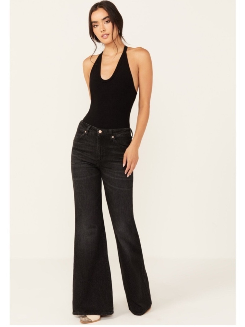 Wrangler Black High-Rise Wide-Leg Jeans